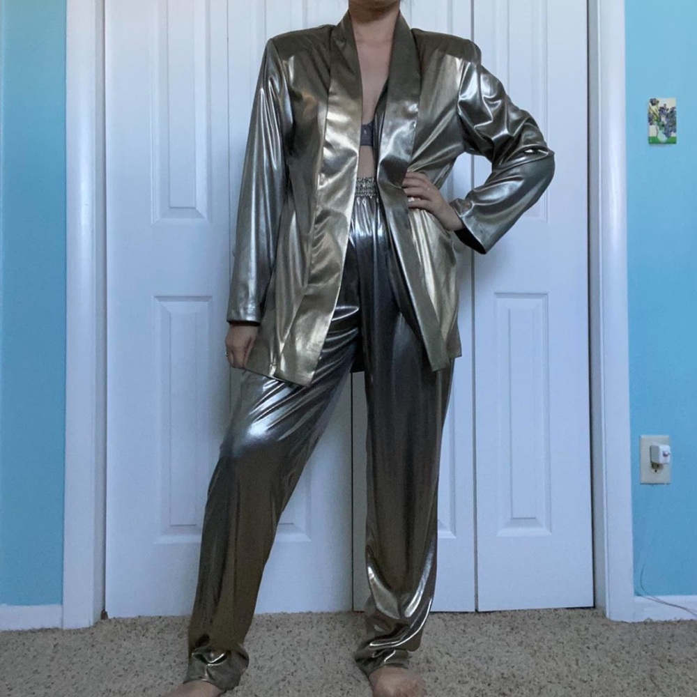 Vintage Metallic Gold Pantsuit Two-Piece Set